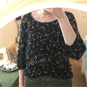 Anthro Philosophy Black Floral Chiffon Blouse